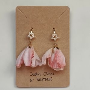 NEW HANDMADE 18K GOLD PLATED CUBIC ZIRCONIA STAR & PINK FLOWER EARRINGS